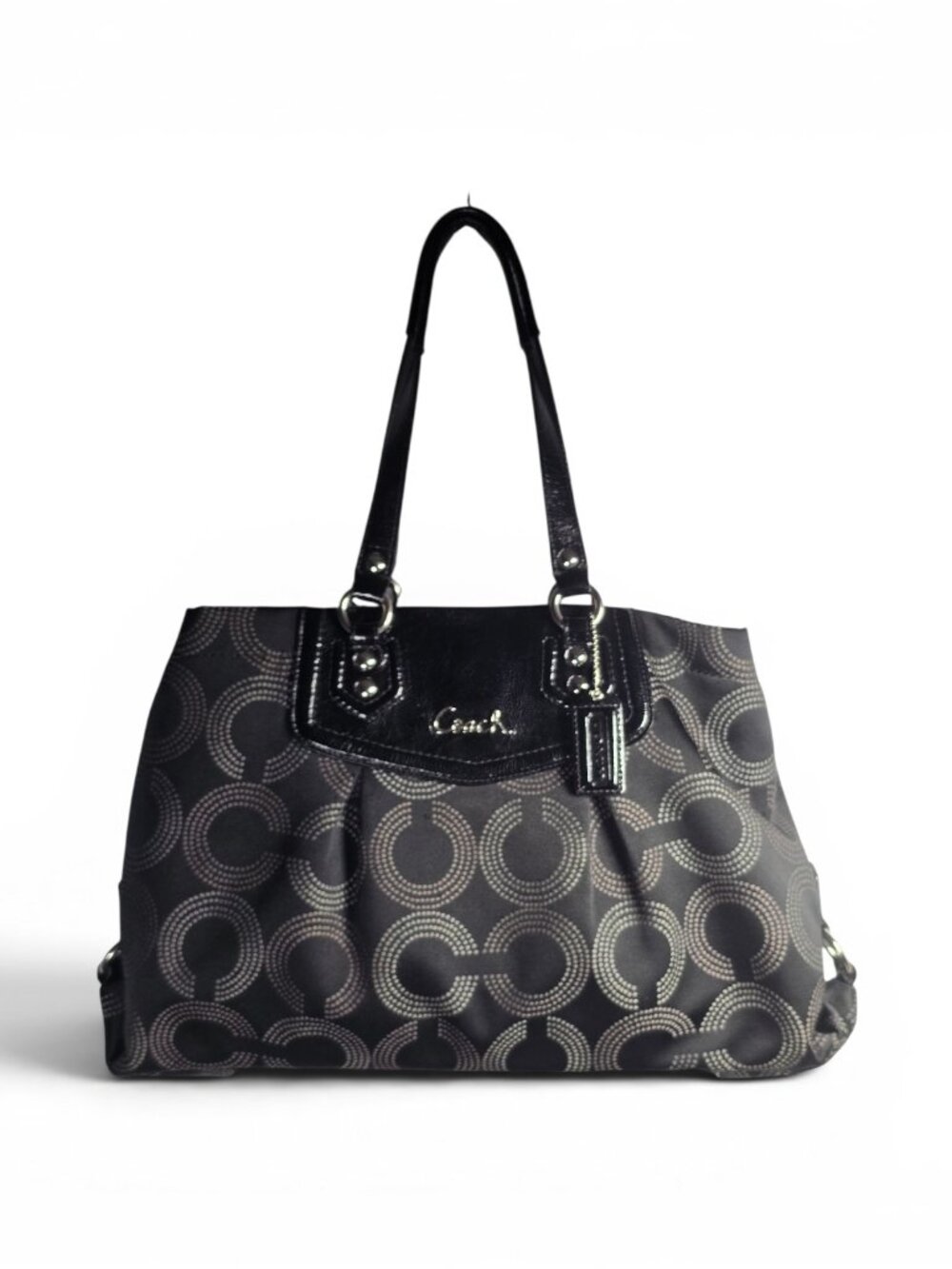Coach Ashley Dotted Op Art Carryall (Style F20049), Black/Grey, EUC